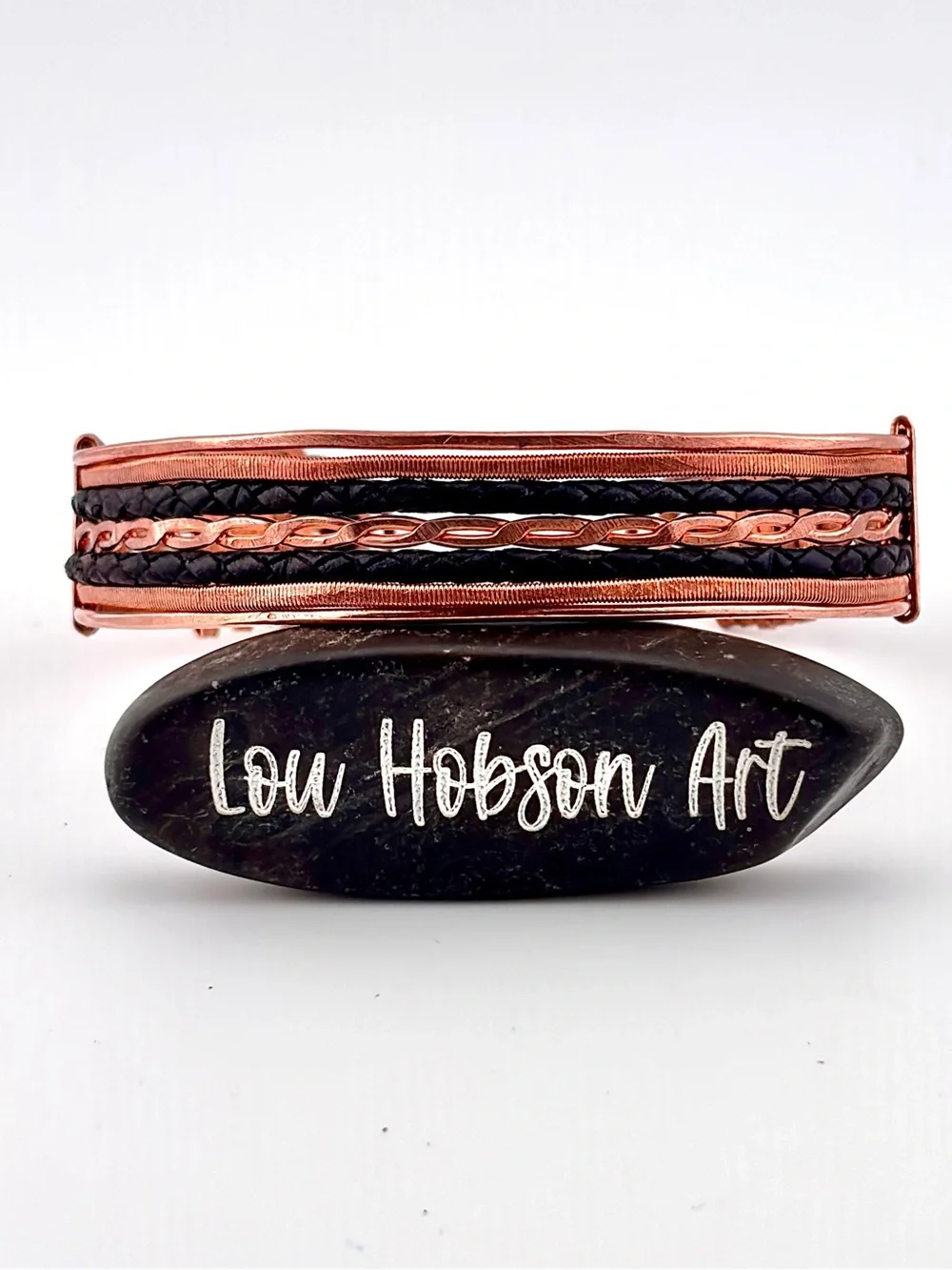 HANDMADE Faux Braided Leather and Copper Wire Wrapped Masculine Cuff Bracelet